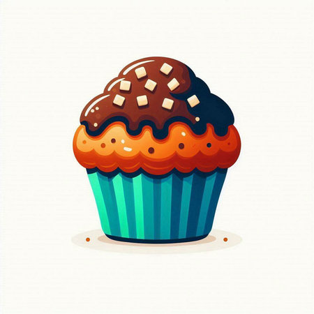 Cupcake vector illustration. Cupcake with chocolate and nuts.のイラスト素材