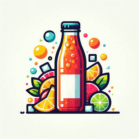 Bottle of fresh juice with fruits. Vector illustration on white background.のイラスト素材