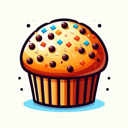 Cupcake vector illustration. Cute cartoon muffin with sprinkles.のイラスト素材