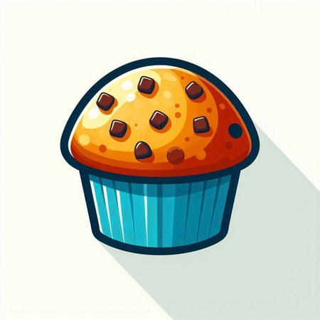 Cupcake with chocolate chips. Vector illustration in flat style.のイラスト素材
