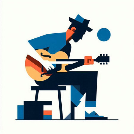 Guitar player with hat. Vector illustration in flat style.のイラスト素材