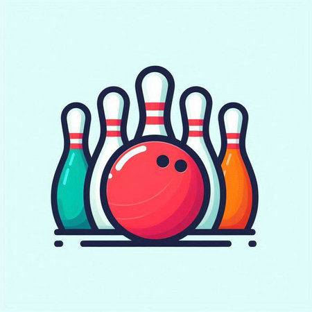 Bowling ball and skittles icon. Vector illustration in flat styleのイラスト素材