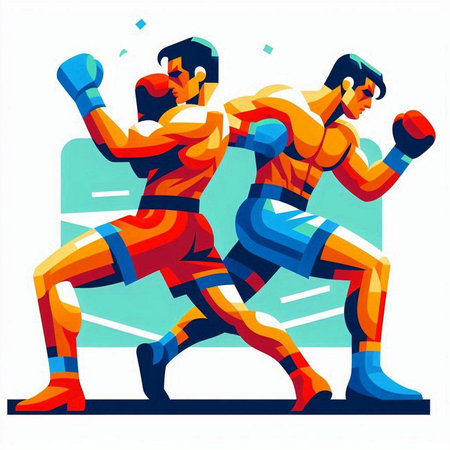 Boxing. Two boxers fighting. Colorful vector illustration.のイラスト素材