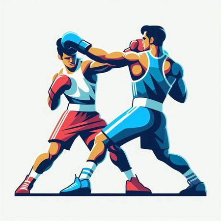 Two Boxers sparring isolated on white background. Vector illustration.のイラスト素材