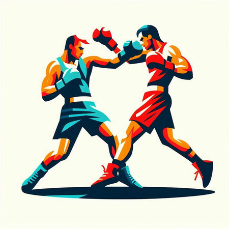 Boxing match. Two boxers in action. Vector illustration.のイラスト素材