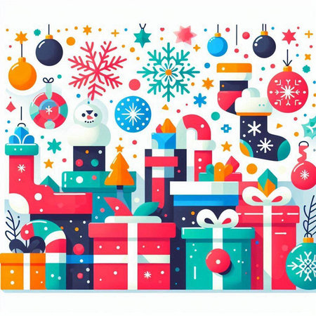 Christmas background with gift boxes, snowflakes and decorations. Vector illustration.のイラスト素材
