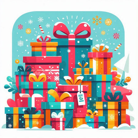 Christmas gift boxes with ribbons. Vector illustration in flat style.のイラスト素材