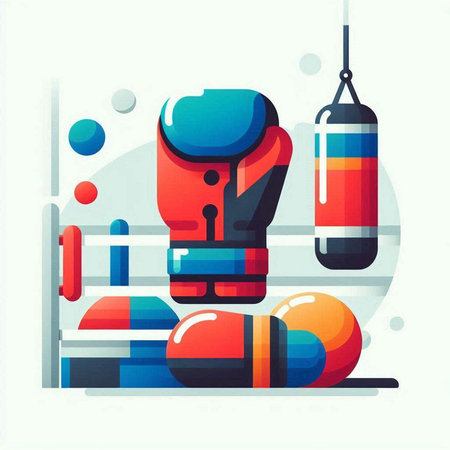 Boxing gloves and punching bag. Vector illustration in flat style.のイラスト素材