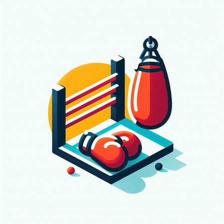 Boxing Day isometric 3d vector illustration. Red boxing gloves on a stand.のイラスト素材