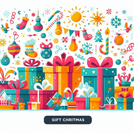 Gift boxes and Christmas decorations. Vector illustration in flat style.のイラスト素材