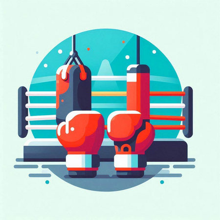 Boxing gloves and punching bag. Vector illustration in flat style.のイラスト素材