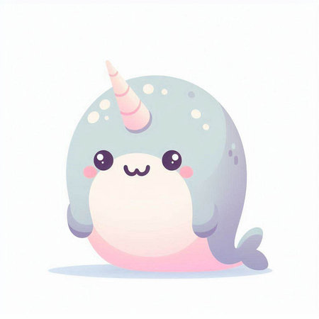 Cute cartoon narwhal isolated on white background. Vector illustration.のイラスト素材