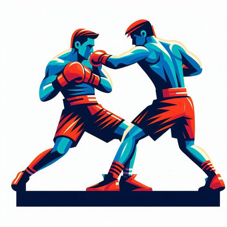 Boxing. Two boxers in red and blue gloves. Vector illustrationのイラスト素材