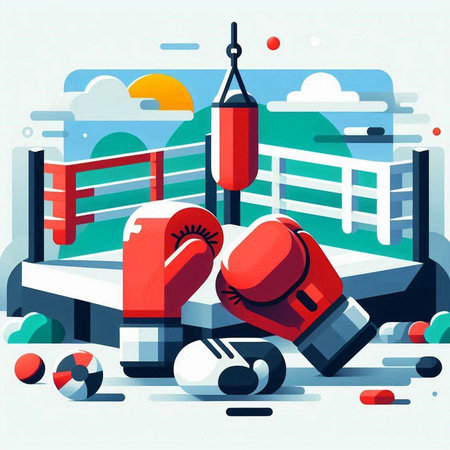 Boxing equipment. Vector illustration in flat style. Sport background.のイラスト素材