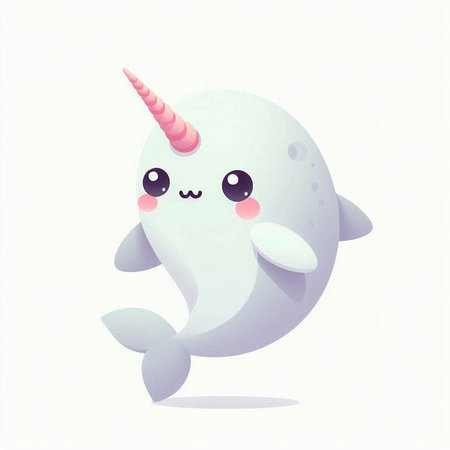 Cute cartoon narwhal character on white background. Vector illustration.のイラスト素材
