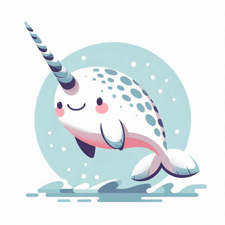 Cute cartoon narwhal on a white background. Vector illustration.のイラスト素材