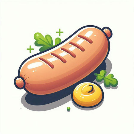 Sausage with mustard on a white background. Vector illustration.のイラスト素材