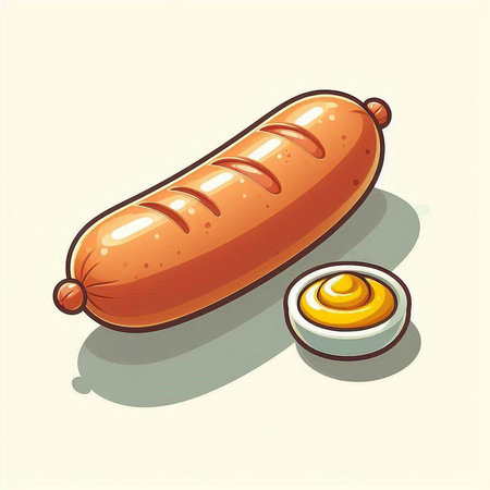 Sausage and mustard on a white background. Vector illustration.のイラスト素材