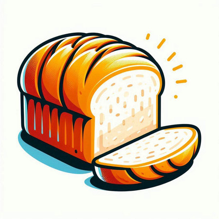 Illustration of a loaf of bread with a slice on a white backgroundのイラスト素材