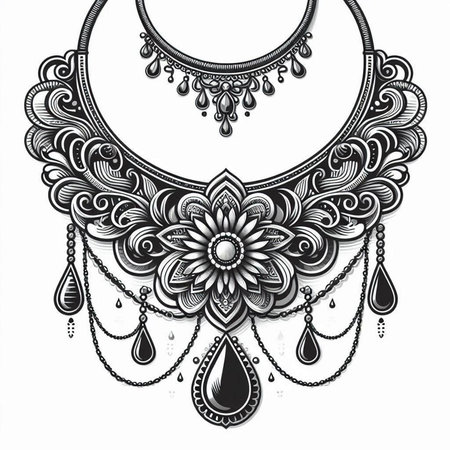 necklace on a white background in black and white, vector illustrationのイラスト素材