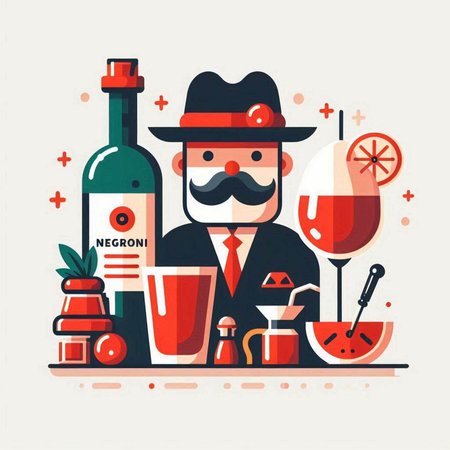 Cocktail barman. Vector illustration in flat design style.のイラスト素材