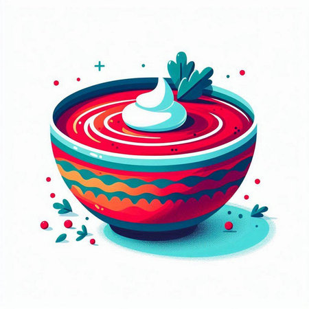 Vector illustration of a bowl of soup with sour cream and parsleyのイラスト素材