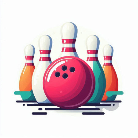 Bowling ball and pins on white background. Vector illustration in flat style.のイラスト素材