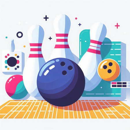 Bowling ball and skittles. Vector illustration in flat styleのイラスト素材