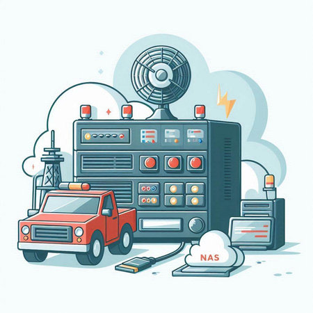 Vector illustration of a flat design of a car and a radio stationのイラスト素材