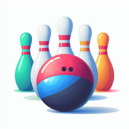 Bowling ball and skittles. Vector illustration isolated on white background.のイラスト素材