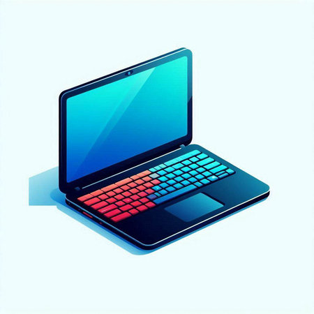 Laptop computer on white background. Isometric view. Vector illustration.のイラスト素材