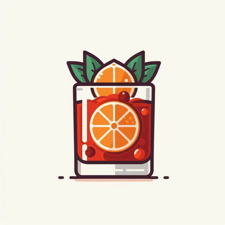 Cocktail with orange slice and mint leaves. Vector illustration.のイラスト素材