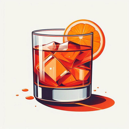 Cocktail with ice cubes and orange slice. Vector illustration.のイラスト素材