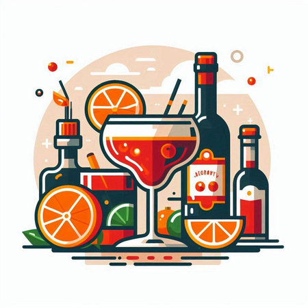 Cocktails flat color vector icon. Alcoholic drinks, beverages, cocktails, alcoholic beverages.のイラスト素材