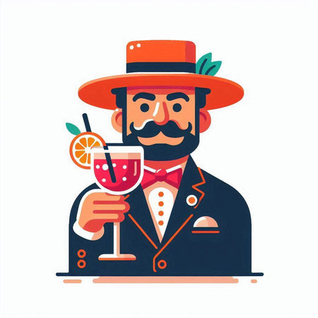 Vector illustration of a bartender with a cocktail in a flat style.のイラスト素材
