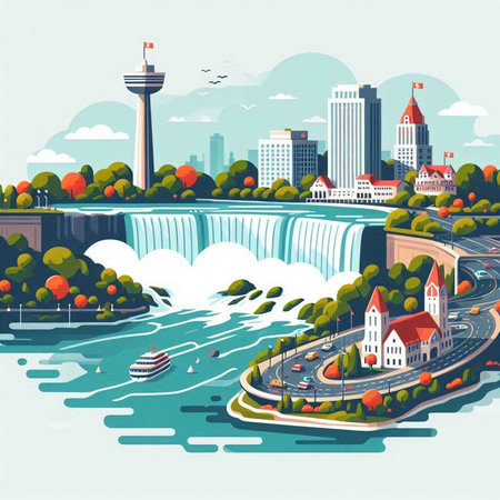 Niagara Falls, Ontario, Canada. Vector illustration in flat styleのイラスト素材