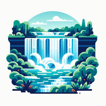 Waterfall on the river. Vector illustration in a flat style.のイラスト素材