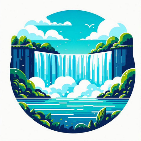Waterfall in the forest. Vector illustration in a flat style.のイラスト素材