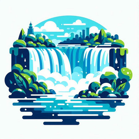 Waterfall in the forest. Vector illustration of a flat style.のイラスト素材