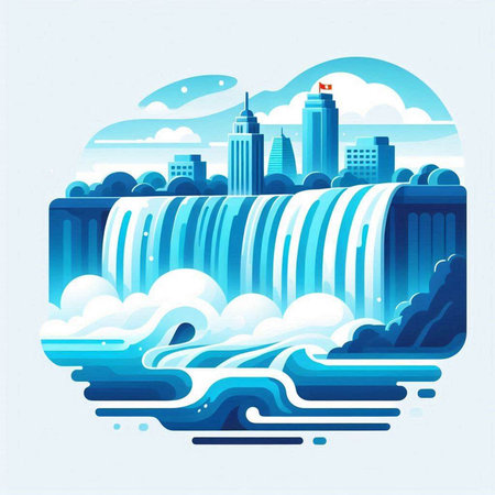 Waterfall in the city. Vector illustration of a flat style.のイラスト素材