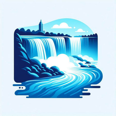 Waterfall on the river. Vector illustration of a blue background.のイラスト素材