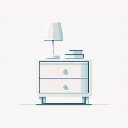 Bedside table and lamp. Vector illustration in a flat style.のイラスト素材