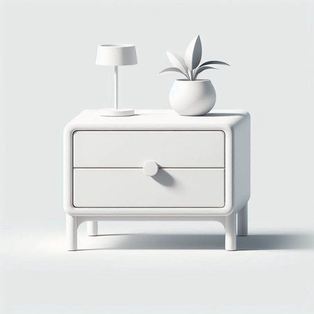 White chest of drawers with a lamp and a plant in a vaseのイラスト素材