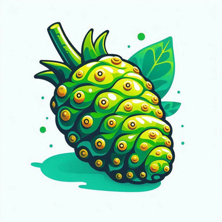 Illustration of a Morinda citrifolia on white backgroundのイラスト素材