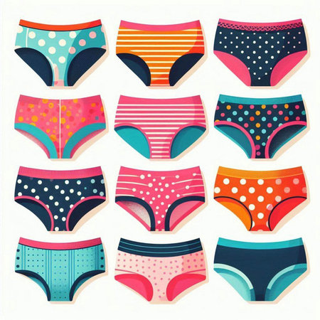 Set of colorful women's panties isolated on white background. Vector illustration.のイラスト素材