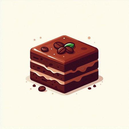 Illustration of chocolate cake with coffee beans on a white background.のイラスト素材