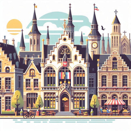 Amsterdam, Holland. Cityscape with historic buildings. Vector illustration.のイラスト素材