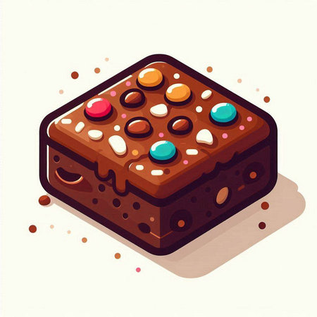 Chocolate cake with colorful candies. Isometric vector illustration.のイラスト素材