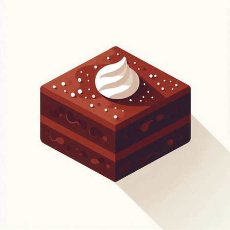 Vector illustration of a piece of chocolate cake with cream on top.のイラスト素材