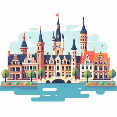 Old town of Gdansk, Poland. Vector illustration in flat style.のイラスト素材